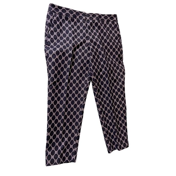 Talbots Capri Pants 10P Navy Geometric Flat Front Straight High Waist Preppy - Picture 1 of 7